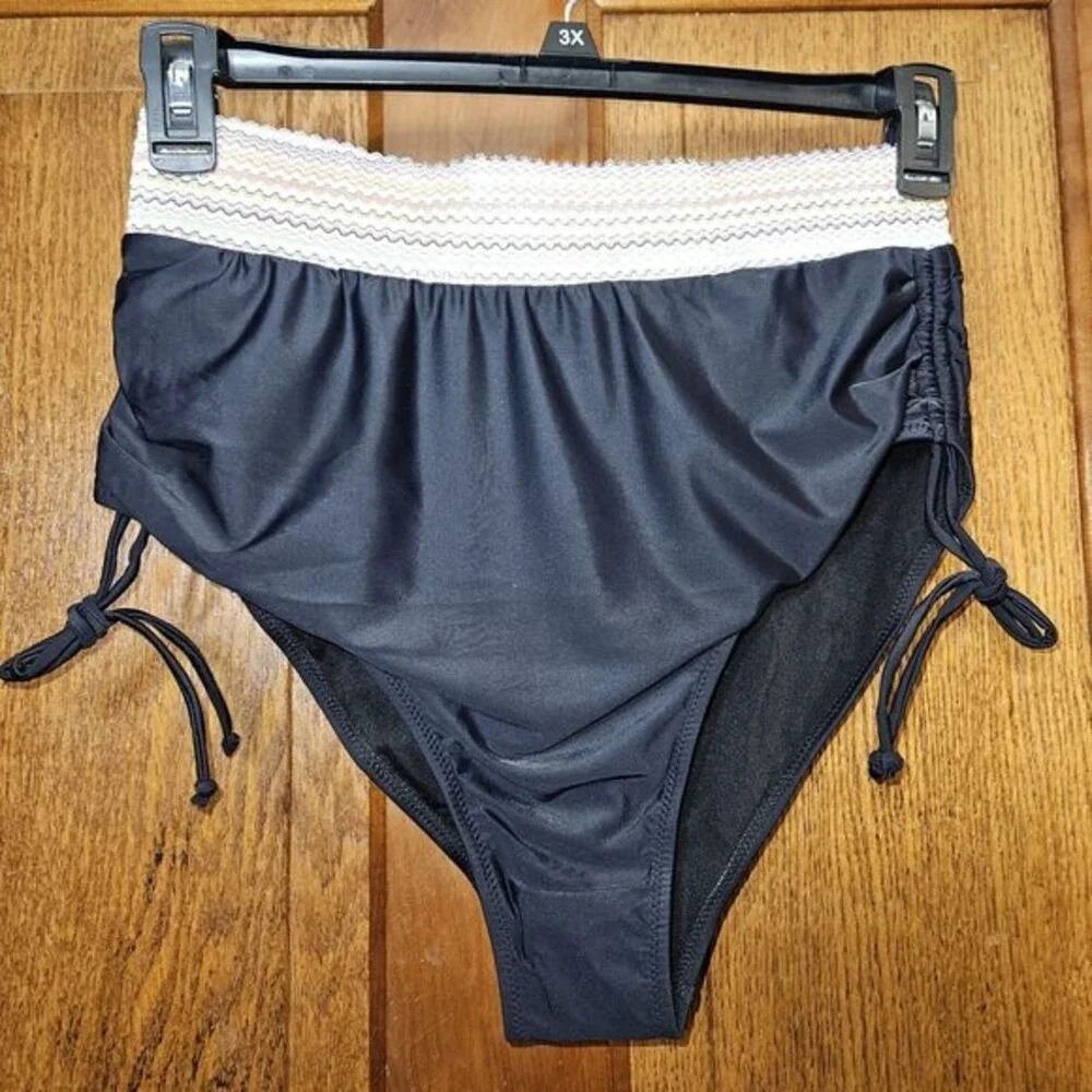 Zuvebamyo XL Black High Waisted Bikini Set Color Block Tummy Control NEW